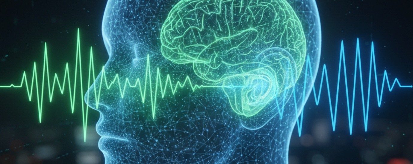 Brainwave visualization representing tinnitus signal processing